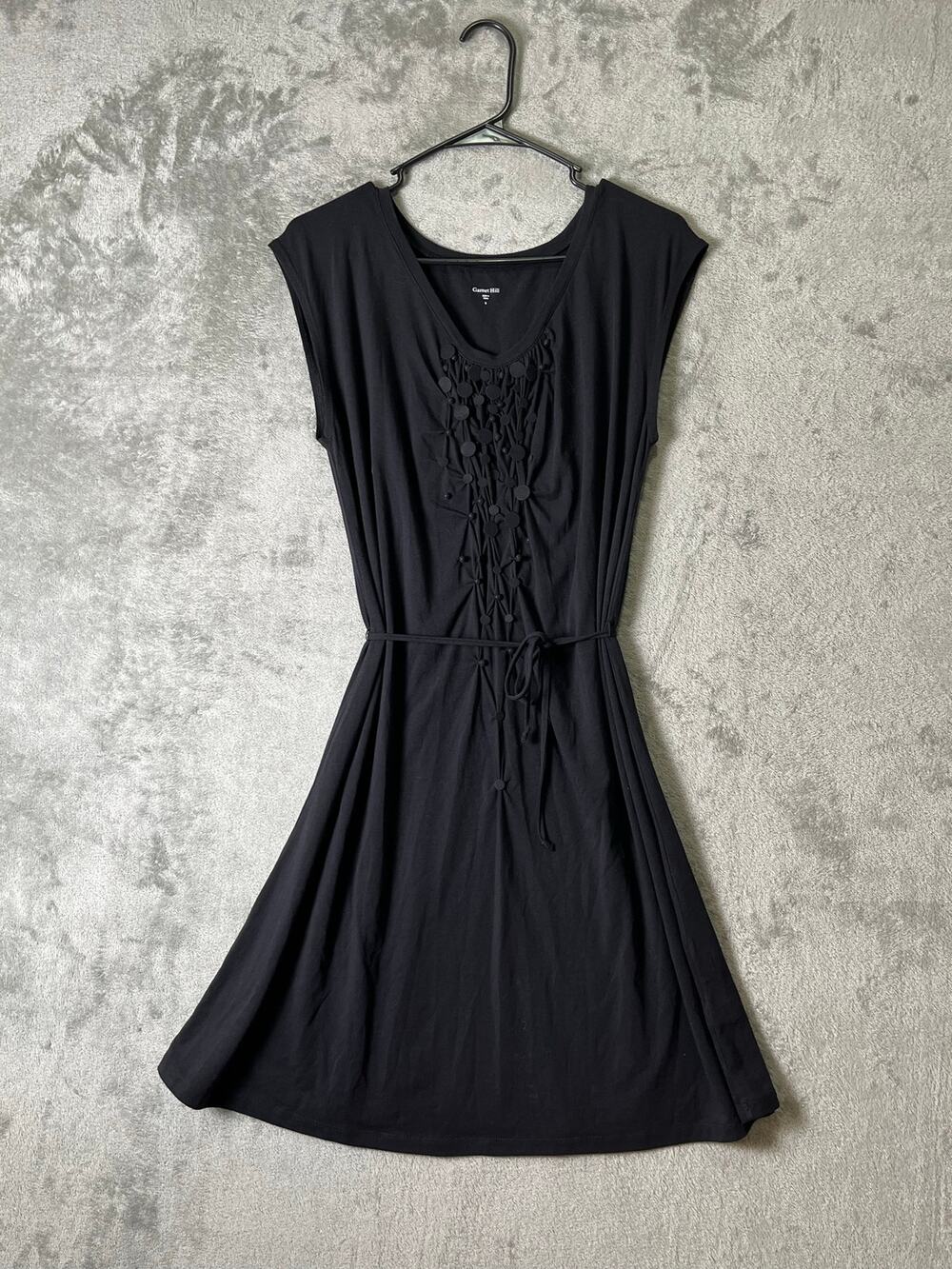 Garnet Hill Gray Embellished Front Tie Waist Sleeveless Jersey Knit Dress S